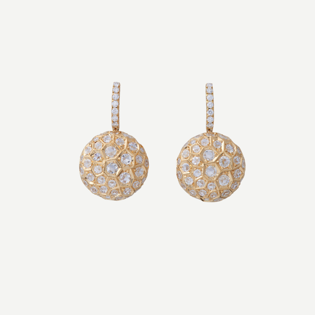 Honeycomb Earrings with Diamond Posted Top - Large