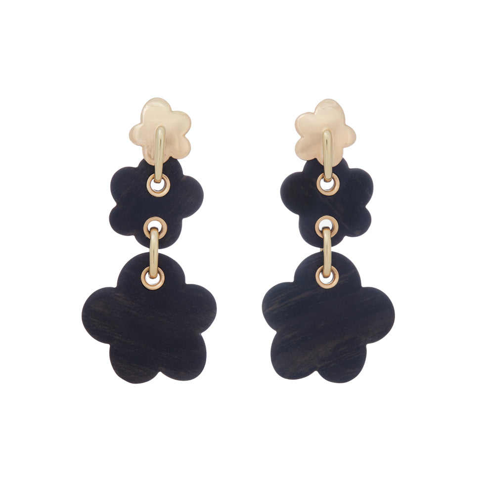 Preorder - Arcadia Gold and Ebony Flower Drop Clip On Earrings