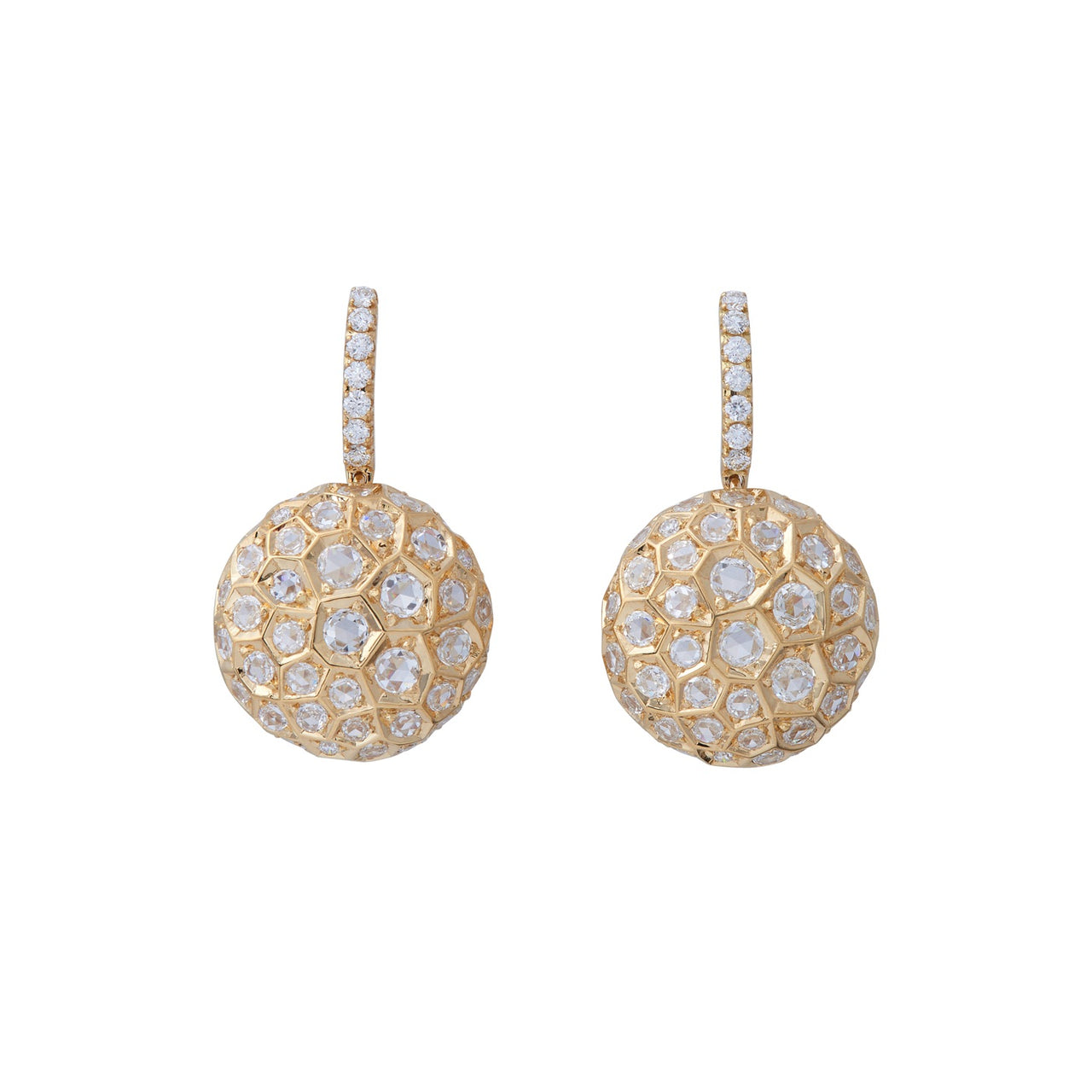 Honeycomb Earrings with Diamond Posted Top - Large