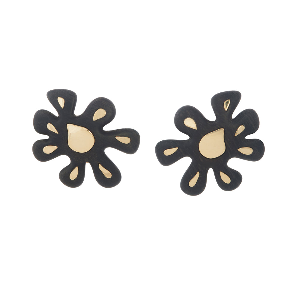 Preorder - Arcadia Gold and Ebony Flower Clip On Earrings