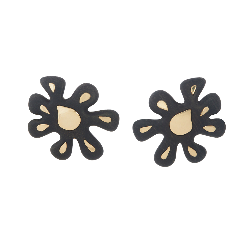 Preorder - Arcadia Gold and Ebony Flower Clip On Earrings | Earrings