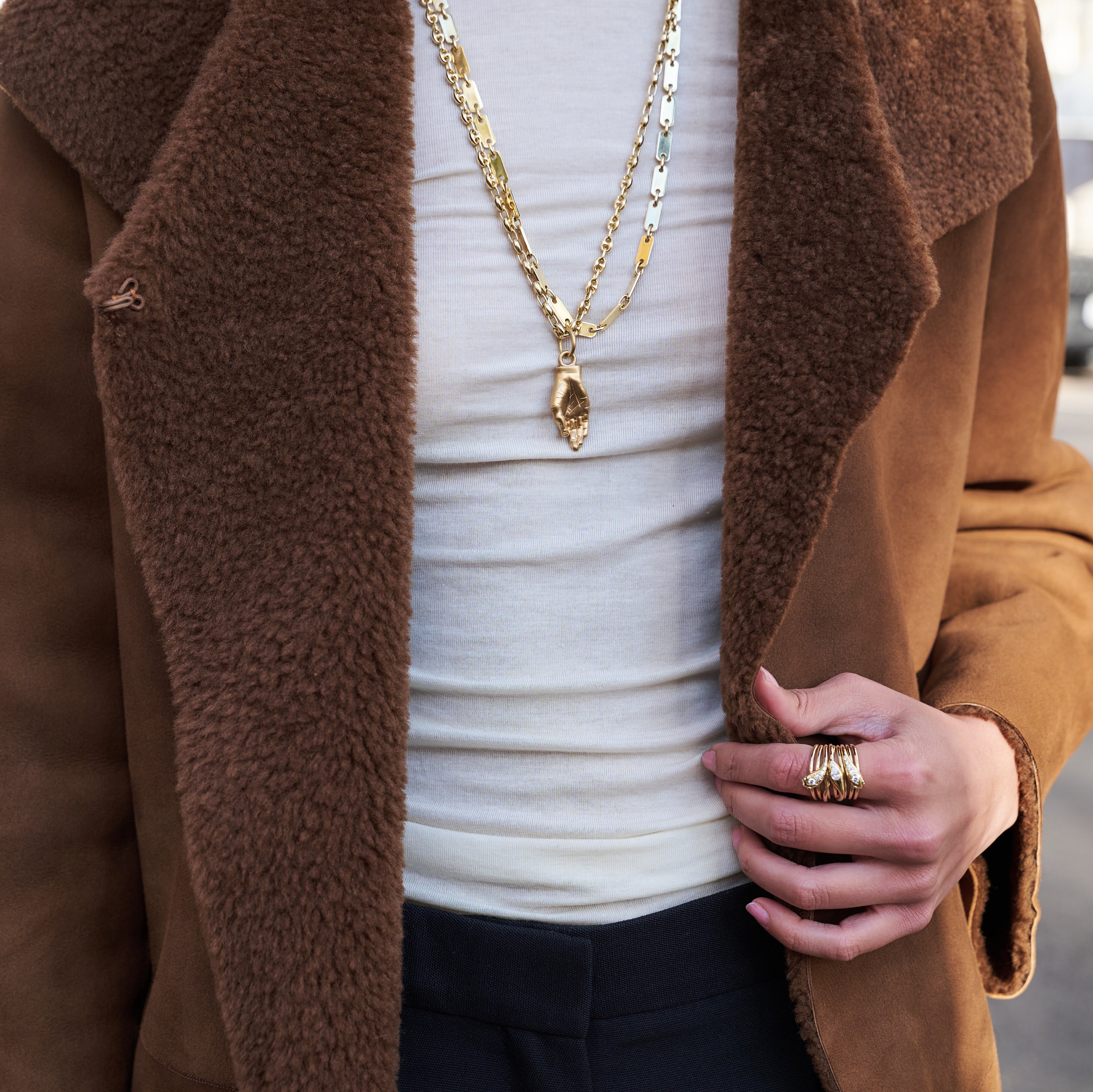 Serpentine Ring with Diamonds & Emeralds