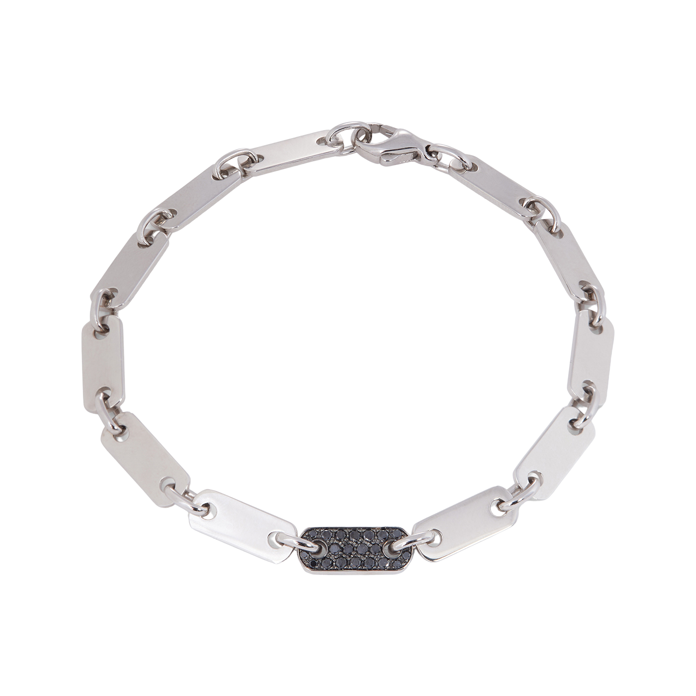 Tab Chain Bracelet with Black Diamond Pavé Accent | White Gold / 8 in (20.32 cm) | Bracelets