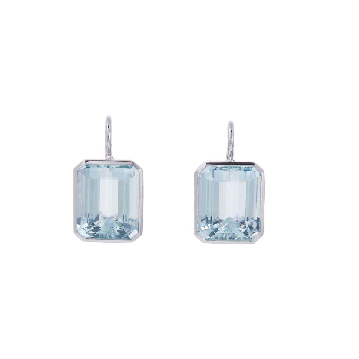 Emerald Cut Aqua Earrings | White Gold | Earrings