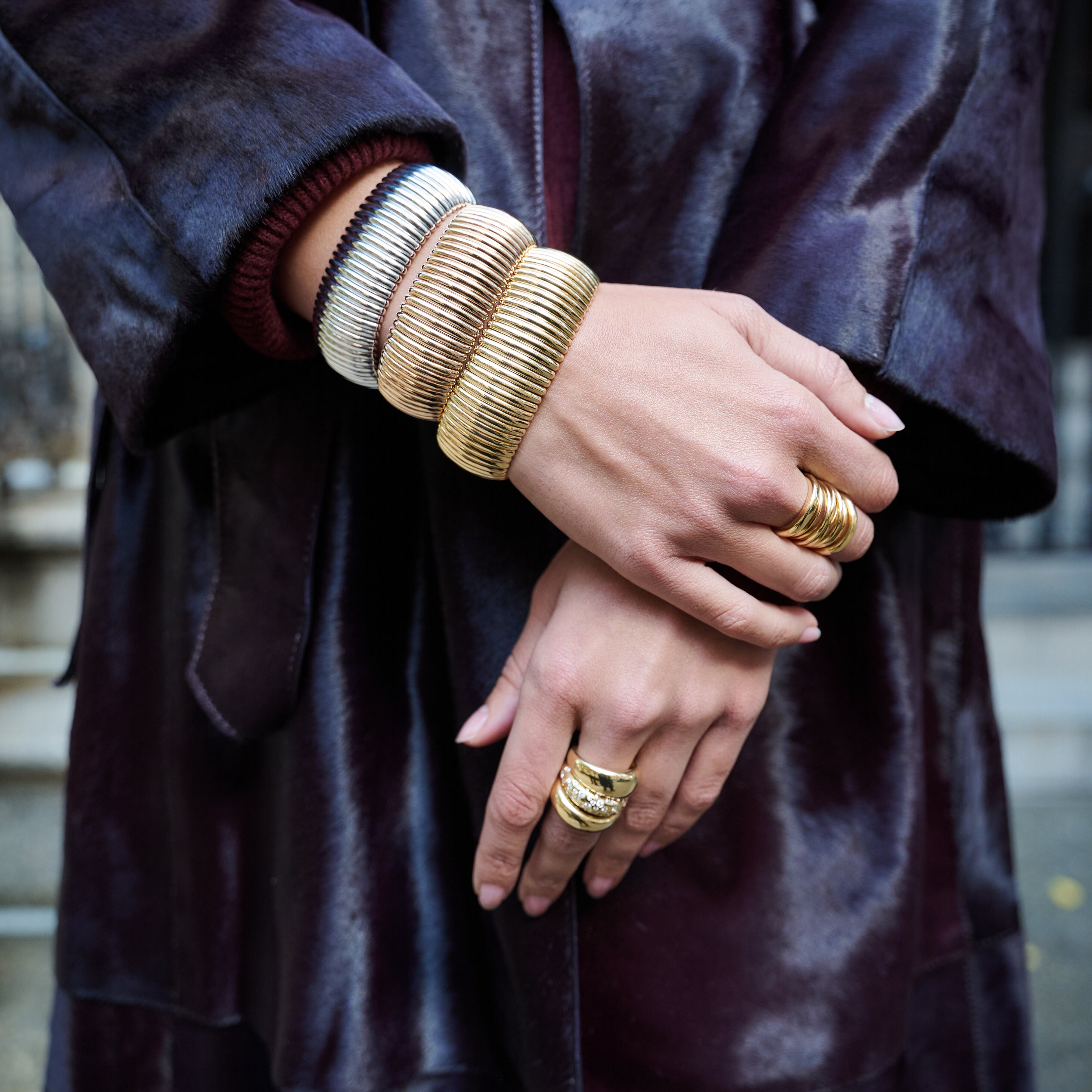 Spotted French Dome Ring with Diamonds