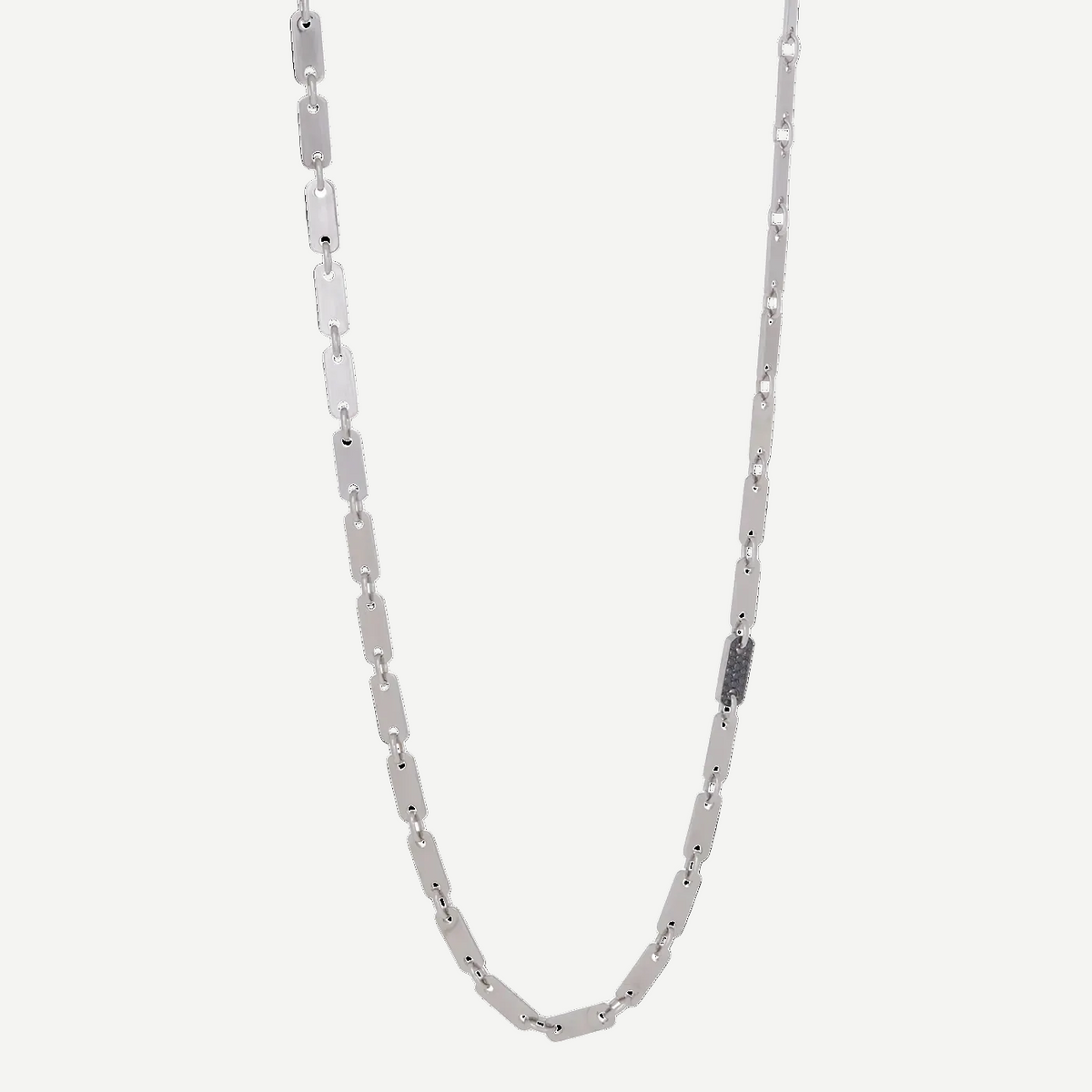 Tab Chain Necklace with Black Diamond Pavé Accent | White Gold / 22 in (55.88 cm) | Necklaces