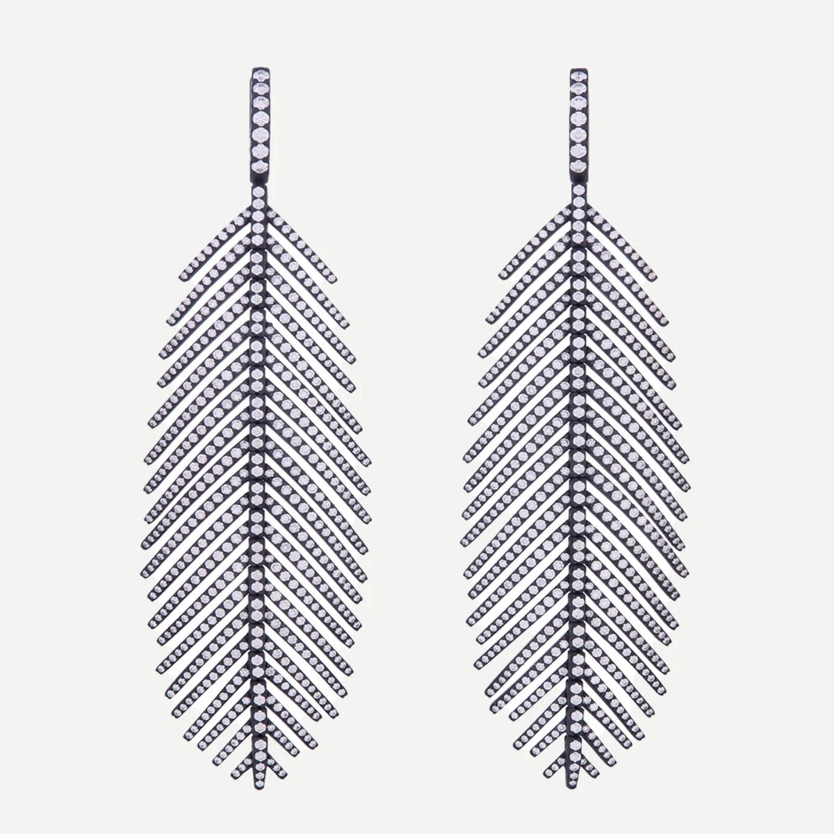 Titanium Feathers That Move Earrings with Diamond Pavé
