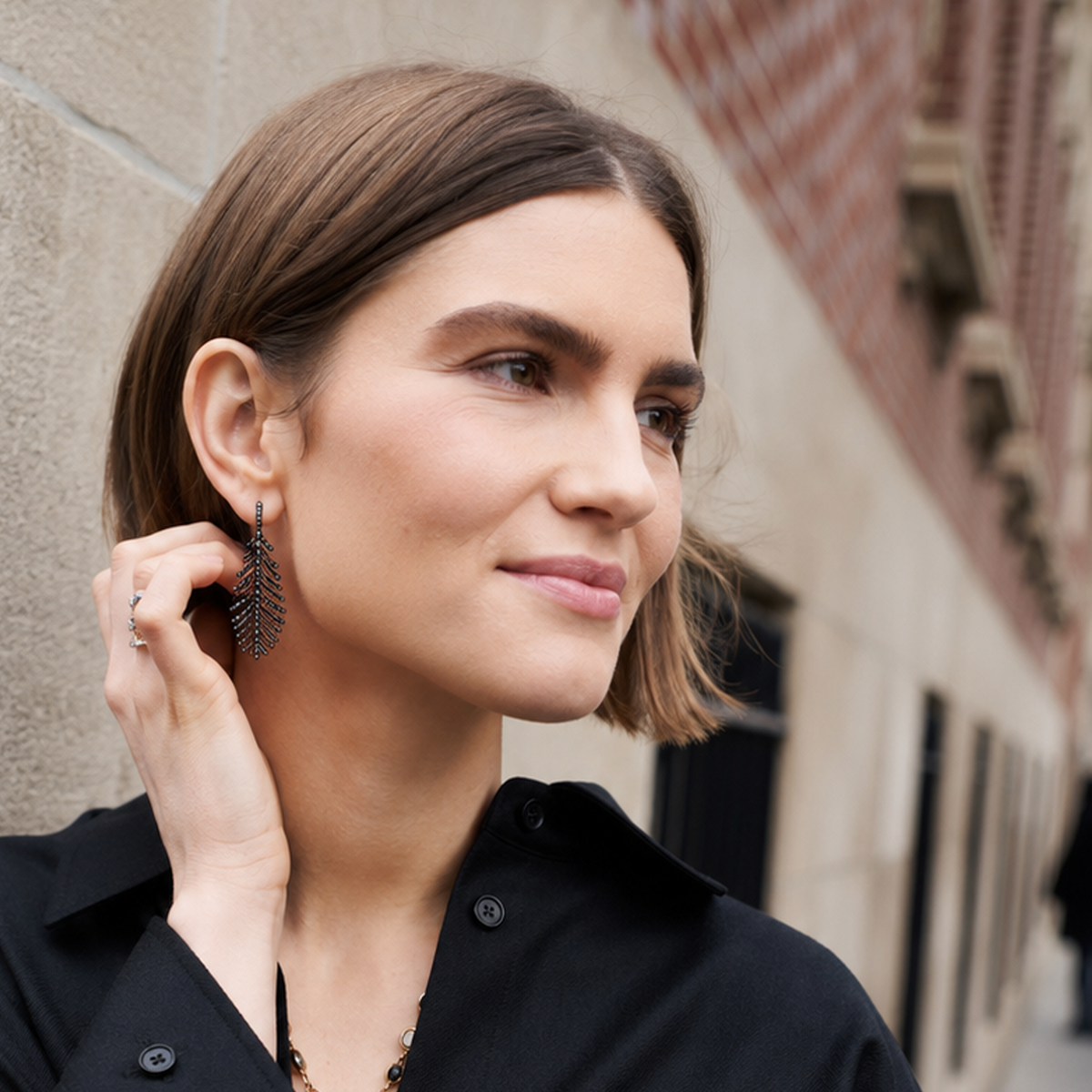 Plume Earrings with Black Diamond Pavé