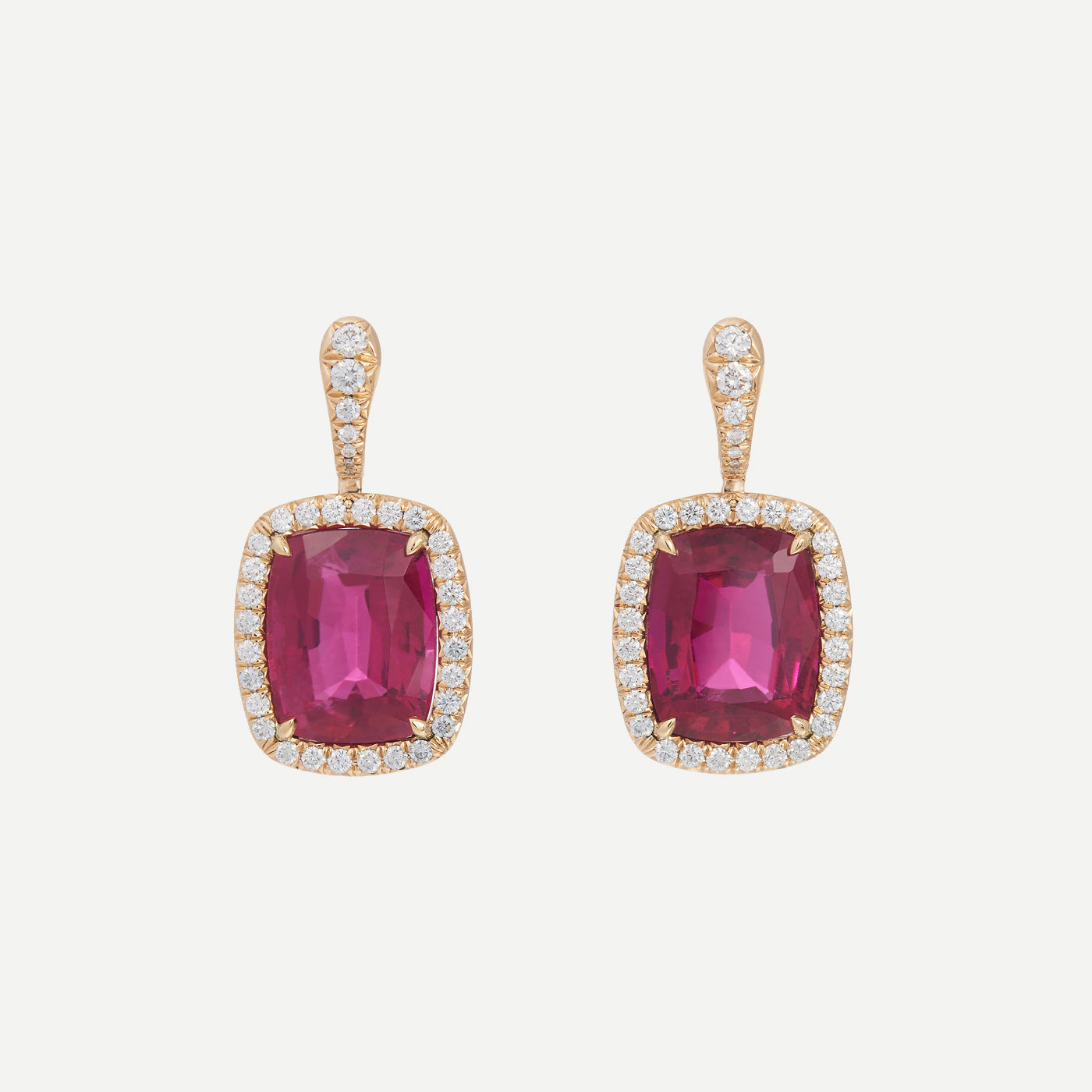 Rubellite & Diamond Cushion Frame Earrings