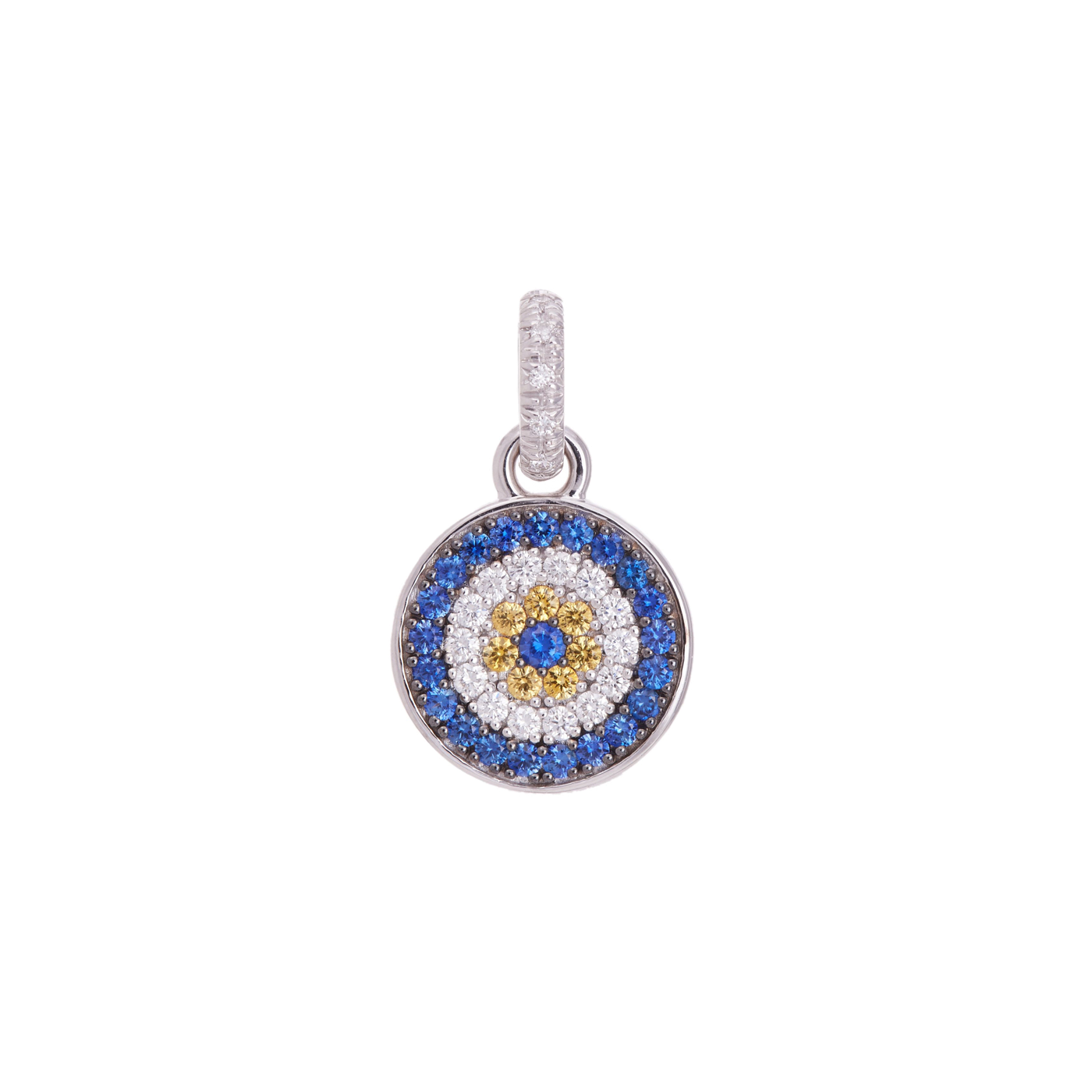 Evil Eye Charm with Diamonds & Sapphires | White Gold | Charms