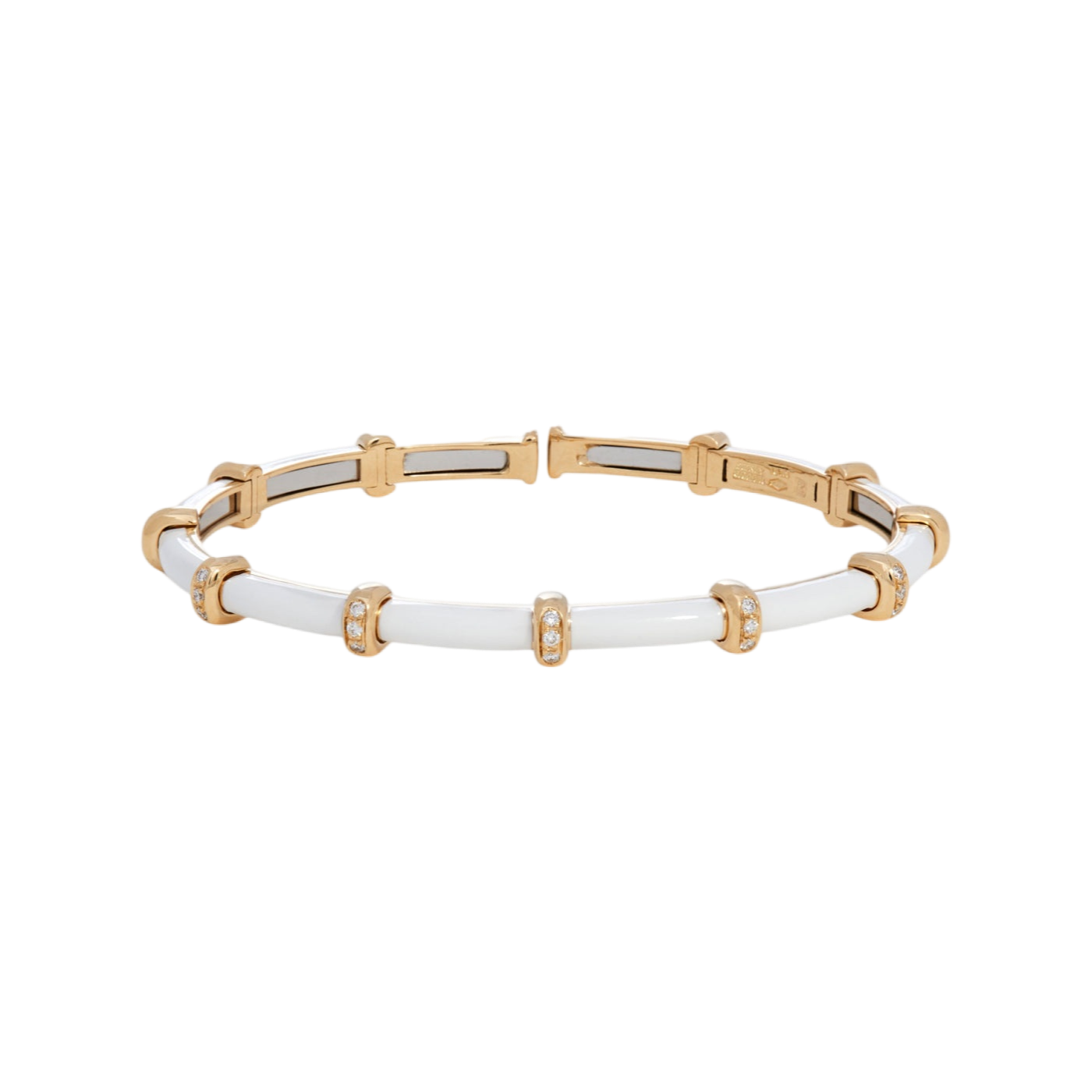 White Enamel Carly Bracelet with Diamonds | White Enamel with Diamond Stations / 6.2 in (15.75 cm) | Bracelets