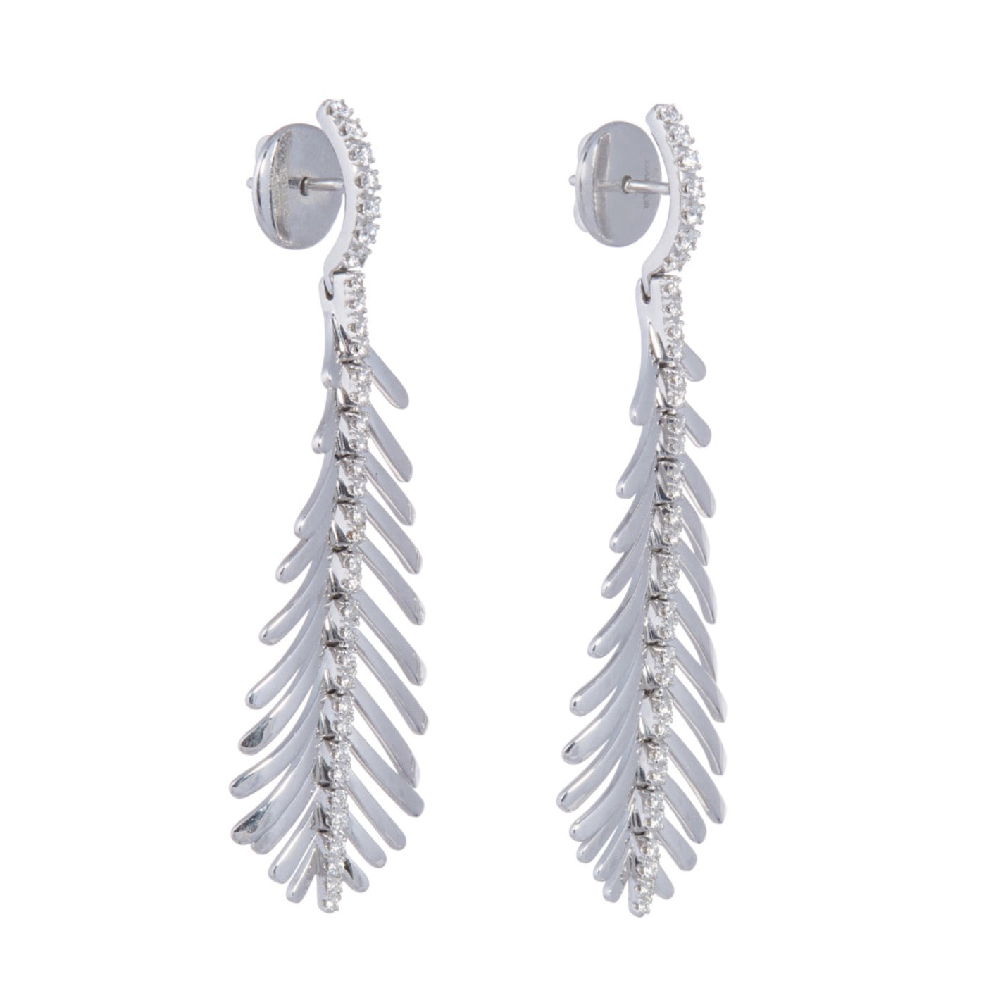 Plume Earrings, 18k White Gold Posted Top