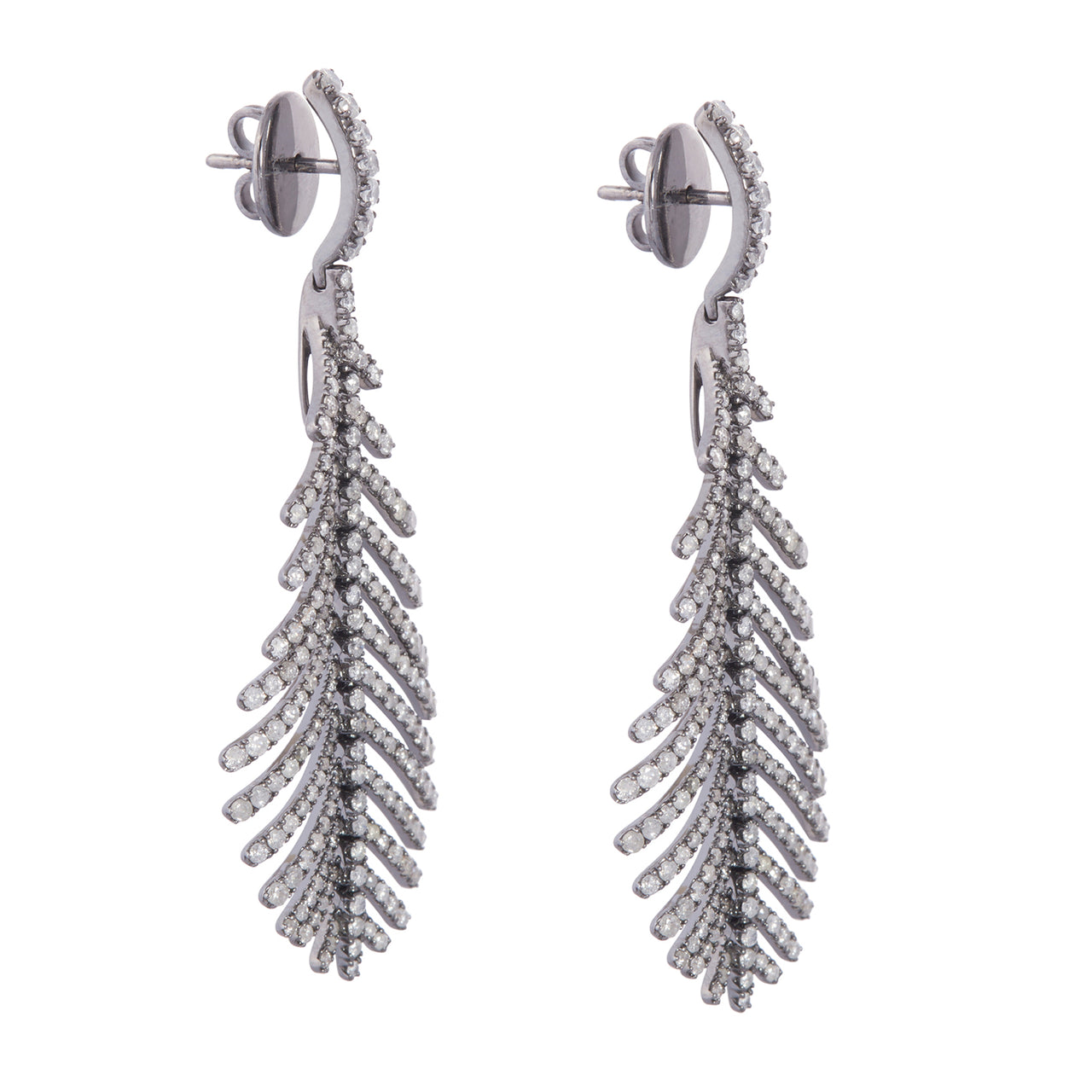 Plume Earrings with Grey Diamond Pavé
