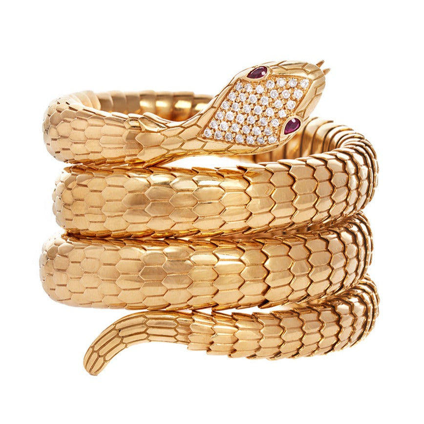 Il Serpente Triple Coil Bracelet with Diamonds & Rubies | Bracelets